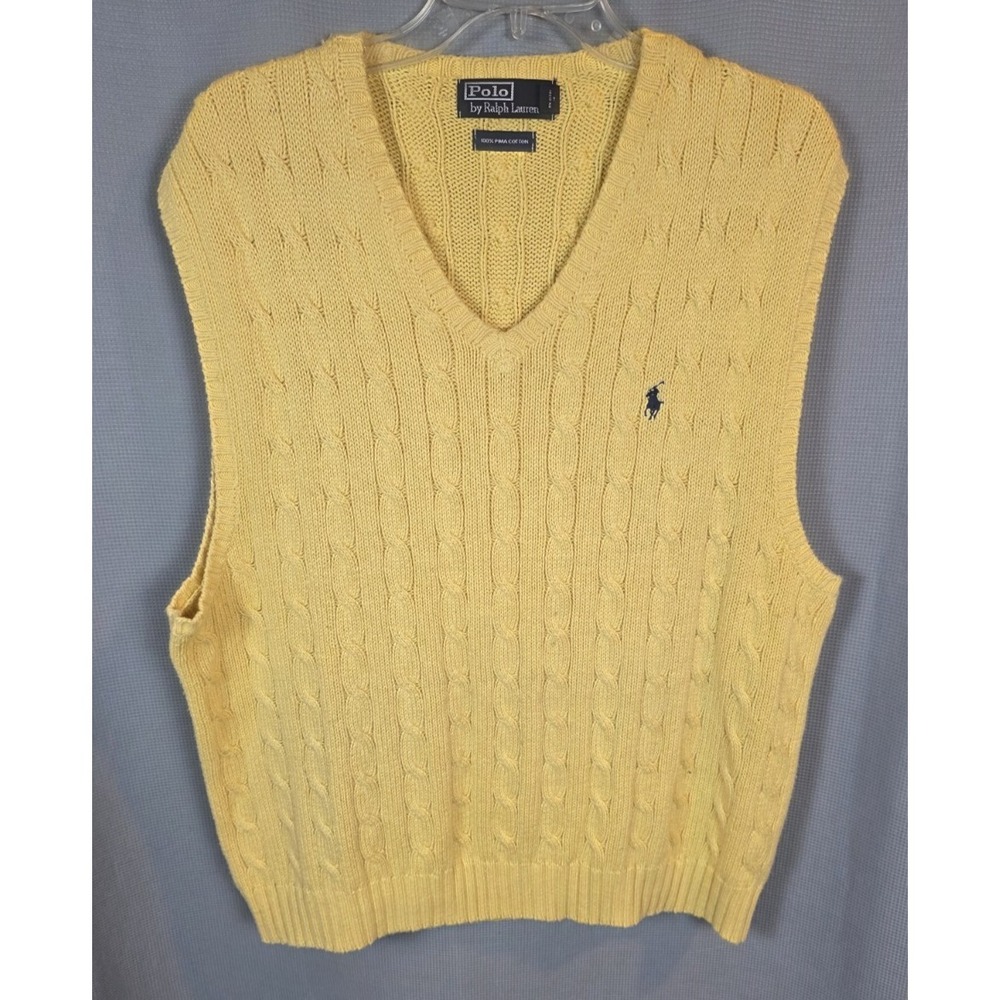 Polo Ralph Lauren 100% Pima Cotton Cable Knit Sweater Vest Yellow XXL